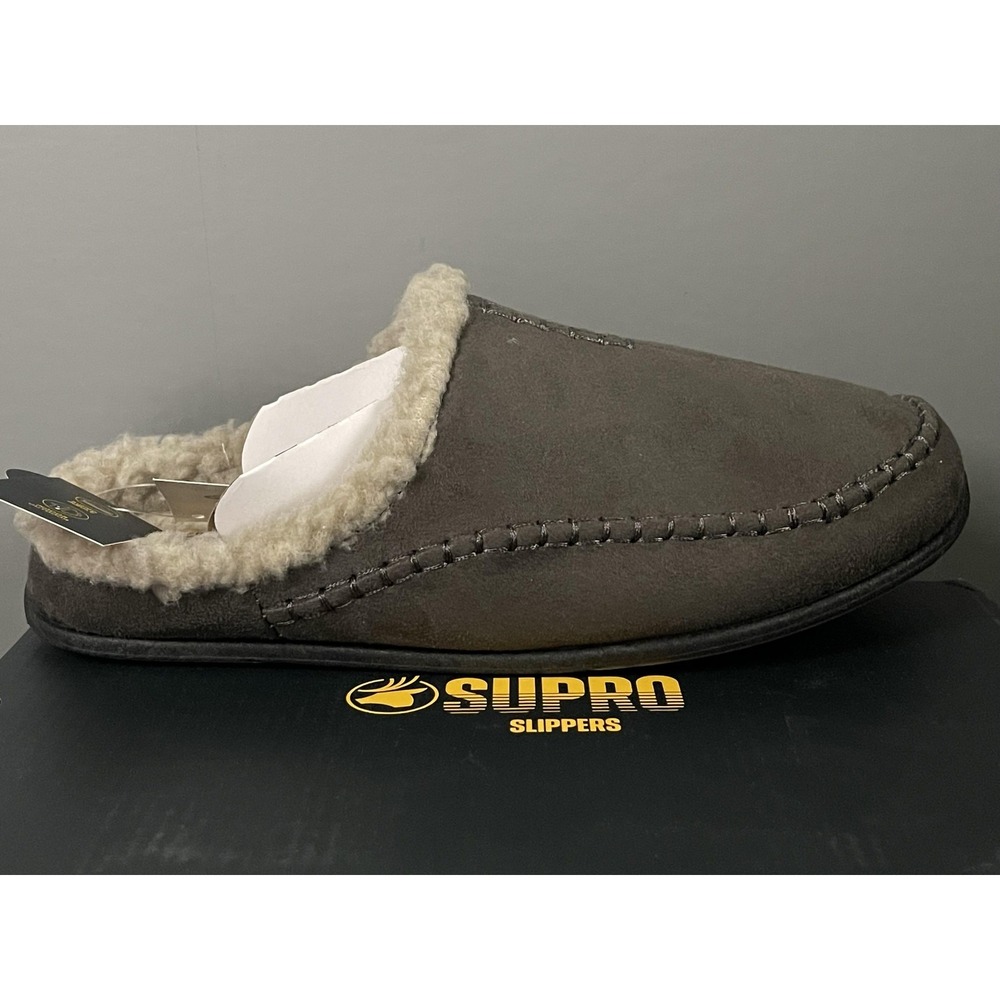 Deer Stags Nordic Slippers Shoes Mens Size 9 W Charcoal Gray Faux Suede Mule